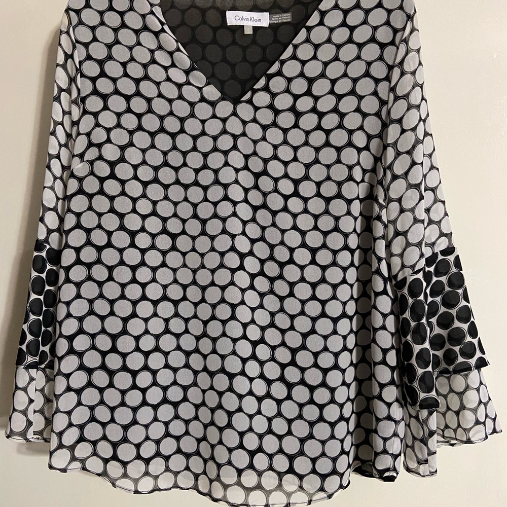 Calvin Klein Black and White Polka Dot Blouse
